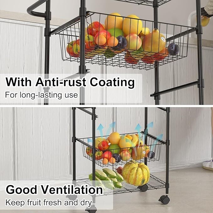 4-Tier Kitchen Cart Rolling Storage Utility Cart w/ Handle & 2 Removable Baskets