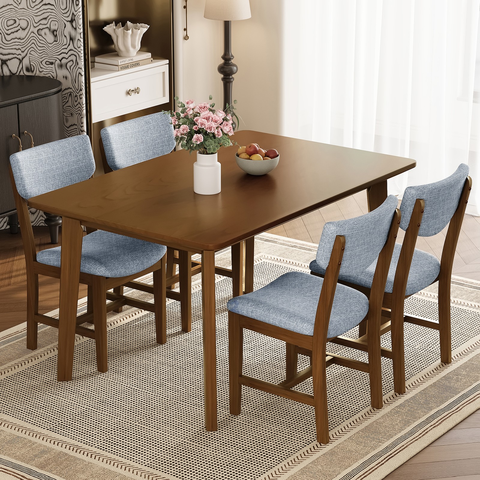 Rustic Farmhouse Dining Table - Solid Wood Frame, Minimalist Modern Dining Tab