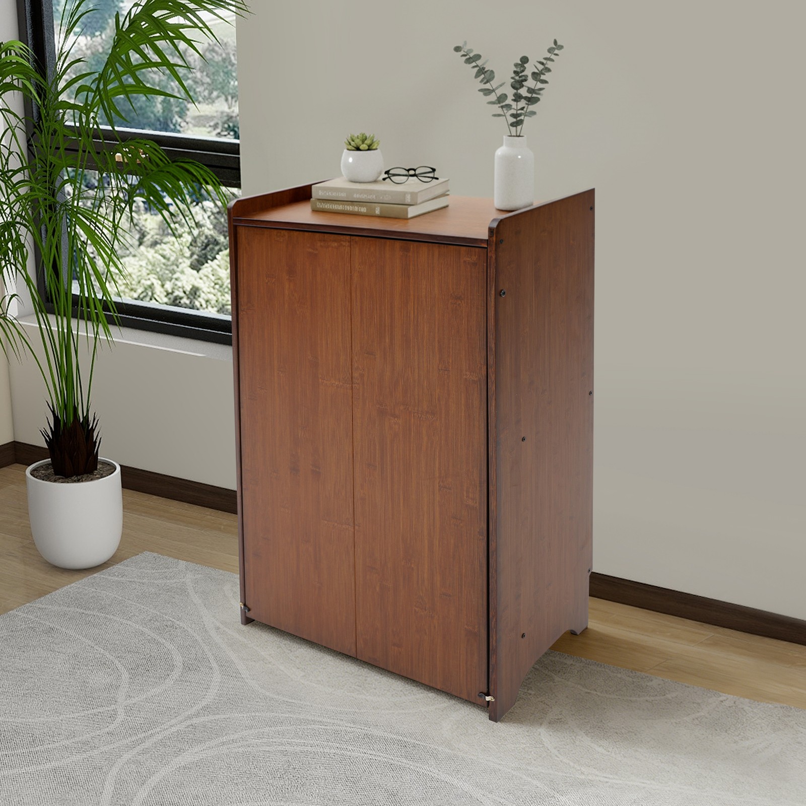 Folding Desk with Storage Shelves,Bookcase with Drop Down Table for Study Office
