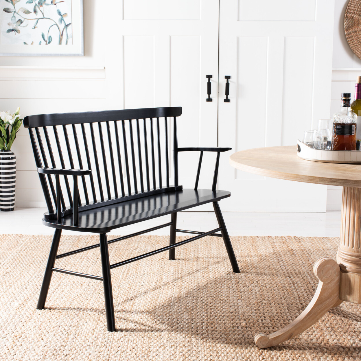 SAFAVIEH Addison Spindleback Settee | Black |