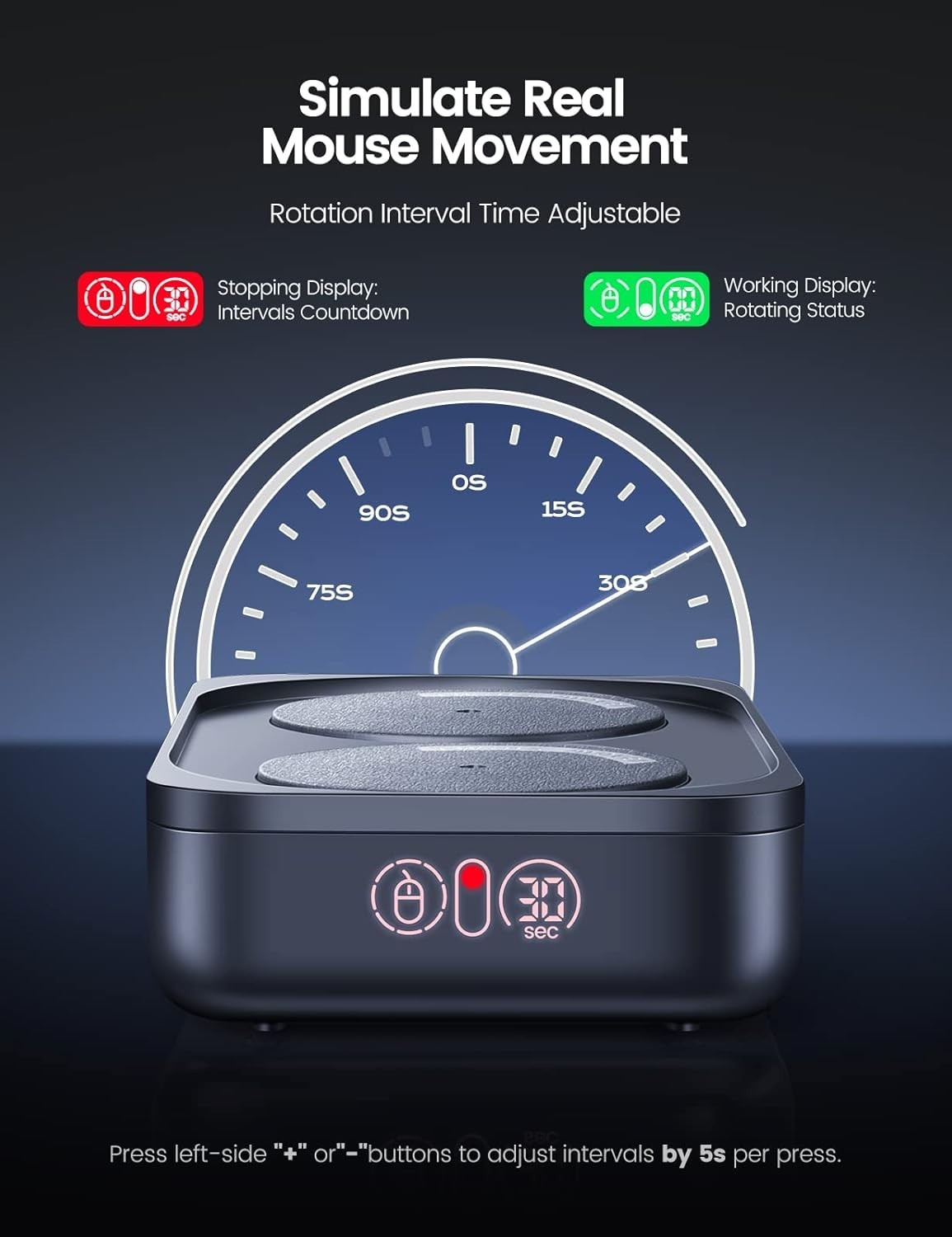 Undetectable Mouse Jiggler,Mouse Mover Jigger Device with LED Screen,Interval Ti
