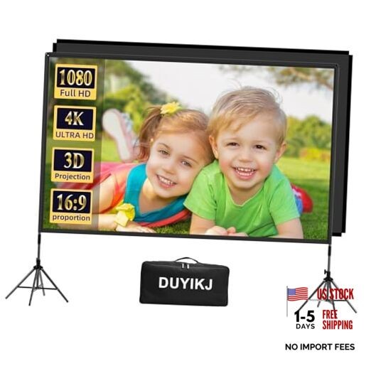 Projector Screen and Stand 120 inch, Portable Black Backing Projector 120 INCH