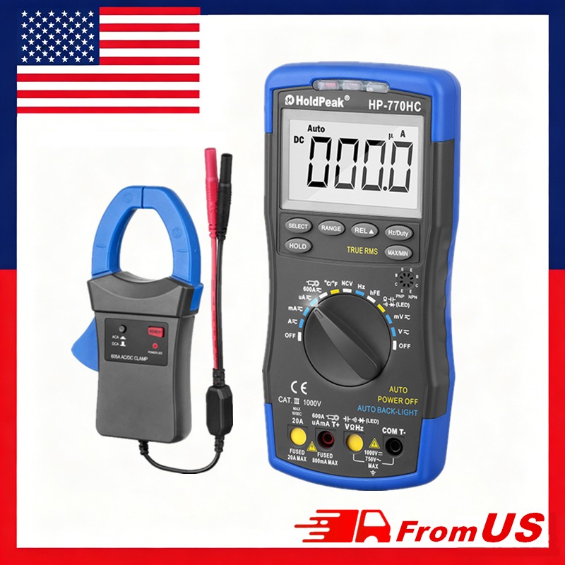 Digital Multimeter Motor Analyzer Auto Range True RMS Volt Ohm Meter& 600A Clamp