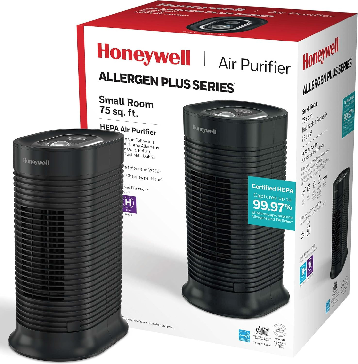 HPA060 HEPA Tower Air Purifier, Airborne Allergen Reducer for Small Rooms (75 Sq