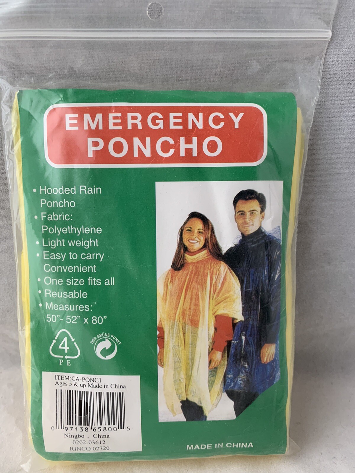 Adult Size Emergency STORM Rain Hood Ponchos Prepper Ball Games             A4-3