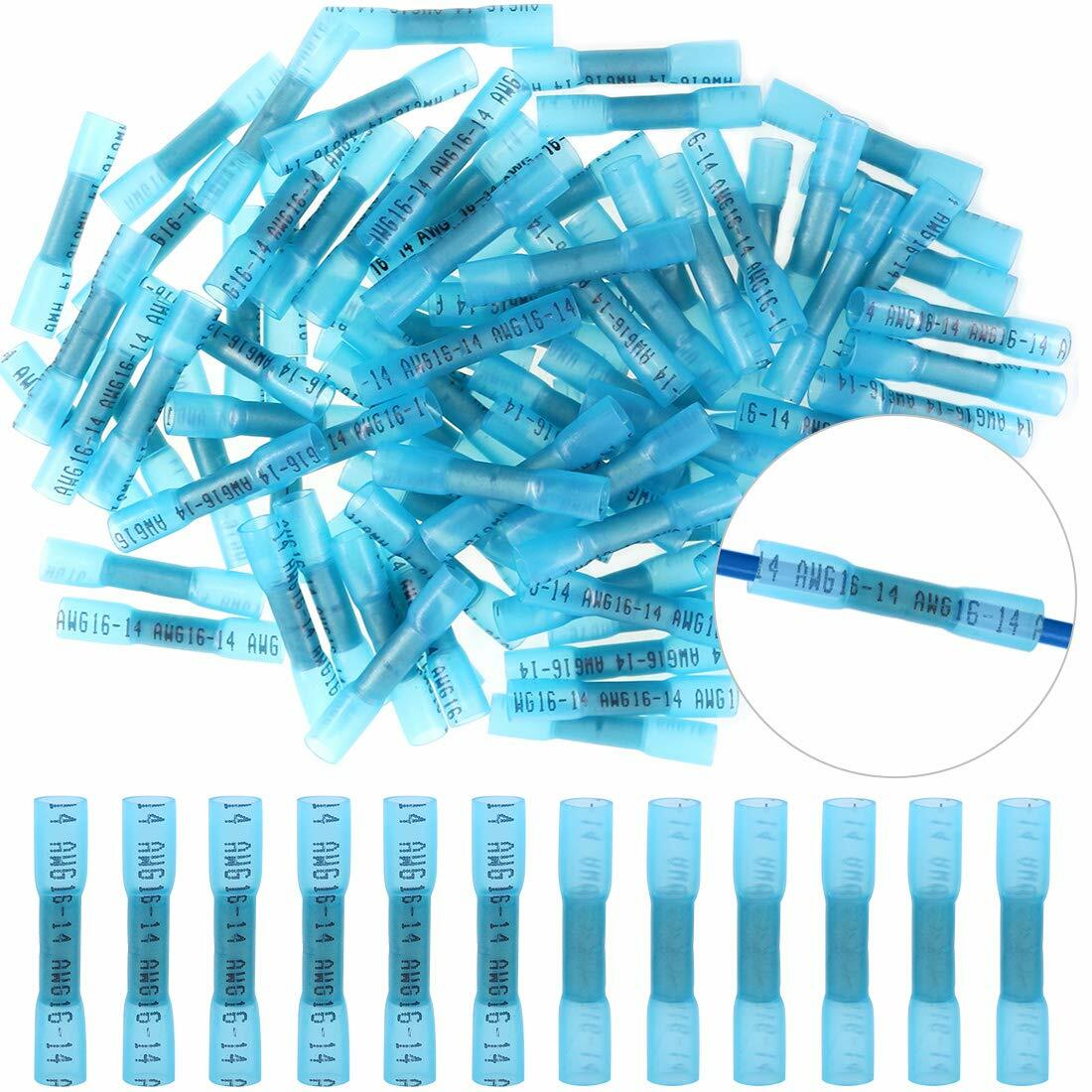 1000pcs Blue AWG Heat Shrink Butt Wire Connectors Crimp Terminals 14-16 Gauge US