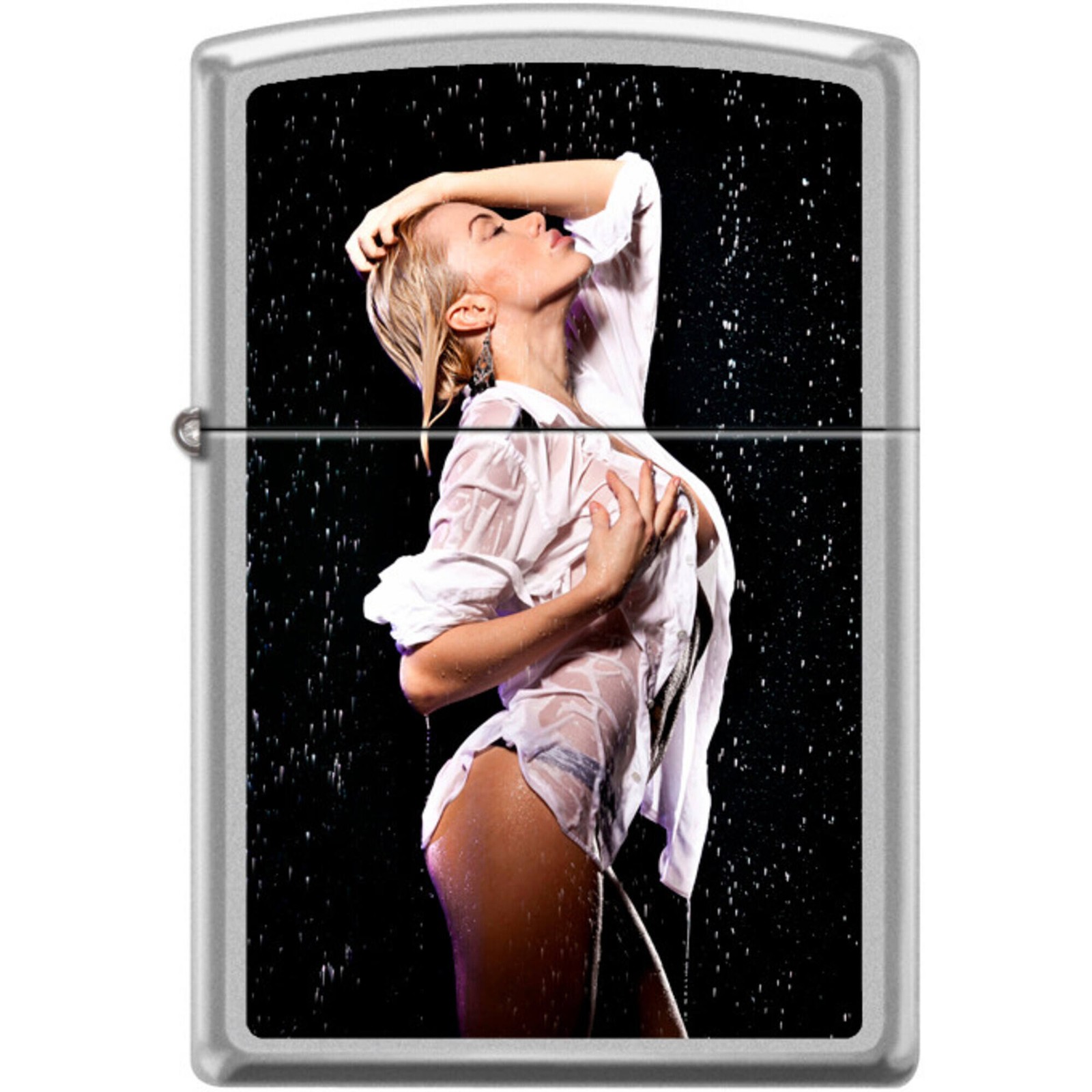 Zippo Windproof Pocket Lighter Make It Rain Satin Chrome Metal XC414