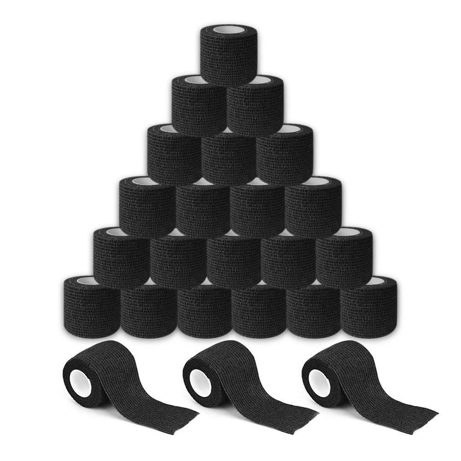 Sensi Wrap Grip Cover Sports Self Bandage Rolls 2-inch x 5-Yards 24pcs (Black)