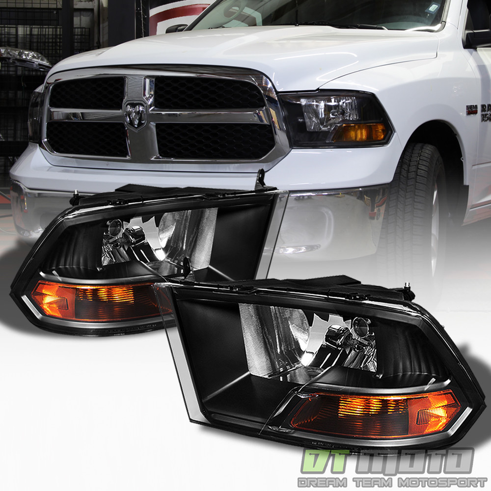 2009-2018 Dodge Ram Black Headlights Lamps Replacement Left+Right 09-18 Lights