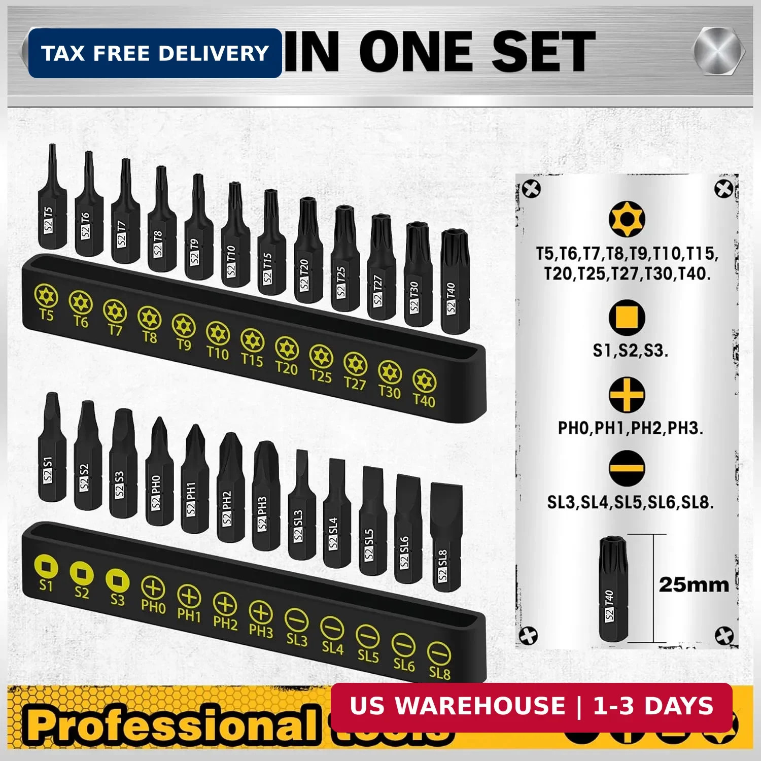 26-Piece Magnetic Security Torx Screwdriver Bit Set - 1/4 inch Magnetic Bit Driv