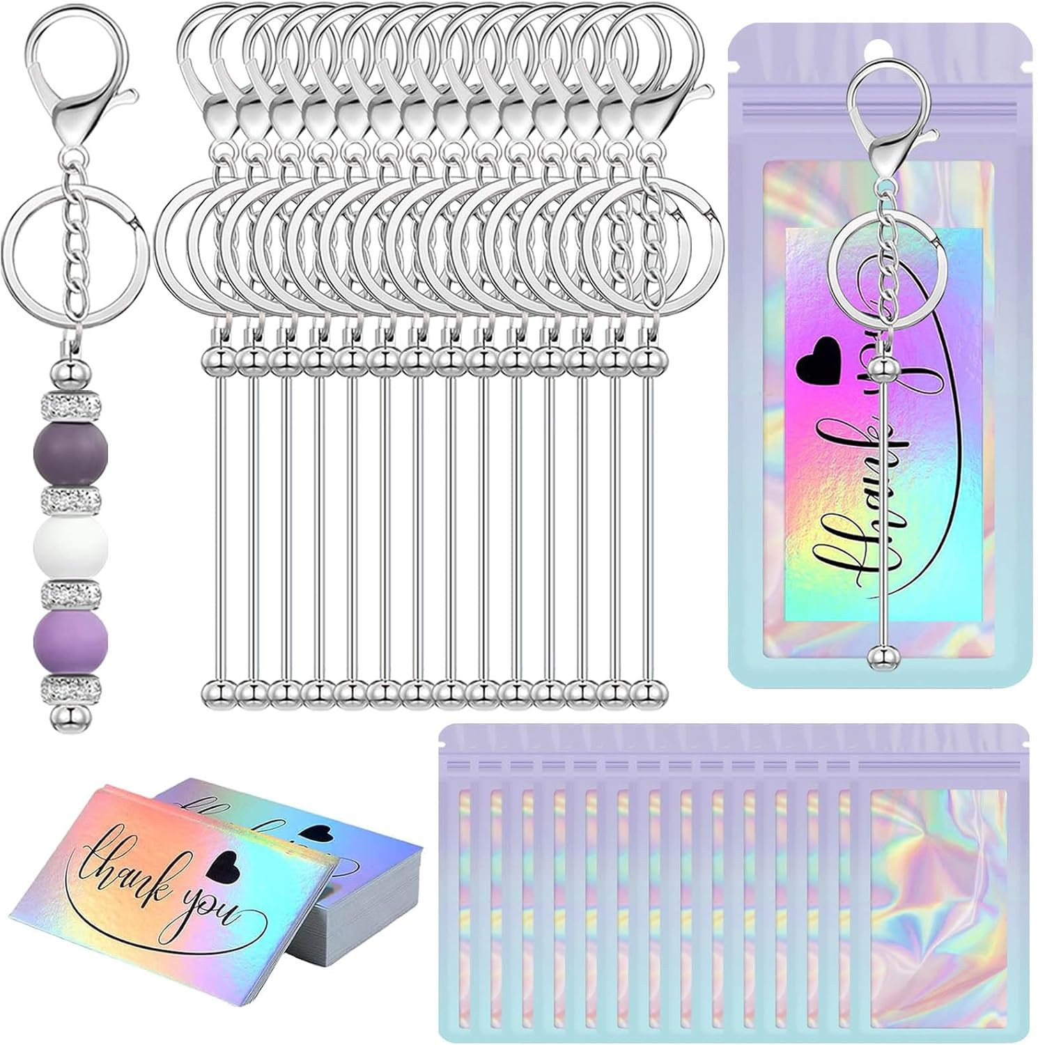 42/84/126 Pcs Beadable Keychain Bars Bulk Blank DIY Beaded Keychain Making Suppl