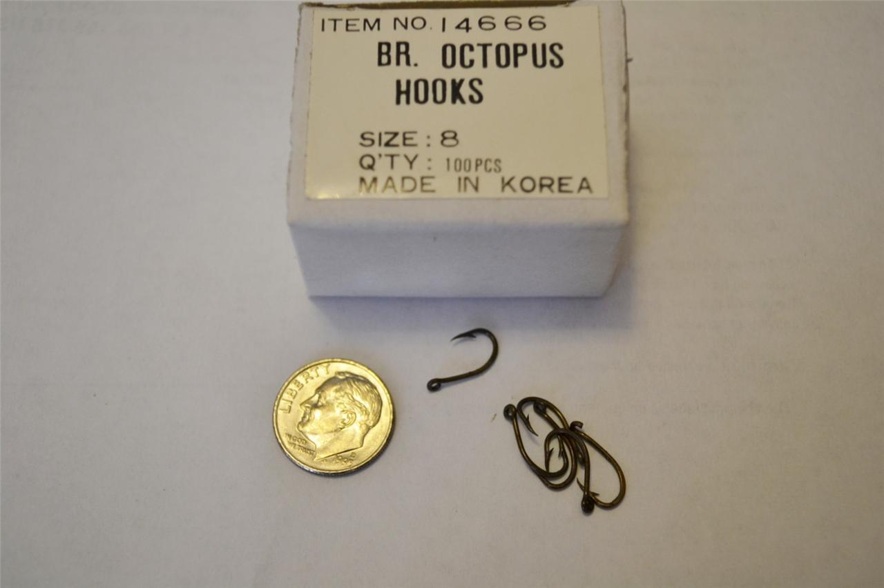 New Box 100 Bronze Octopus Fish Hooks Size 8 Hook Korea