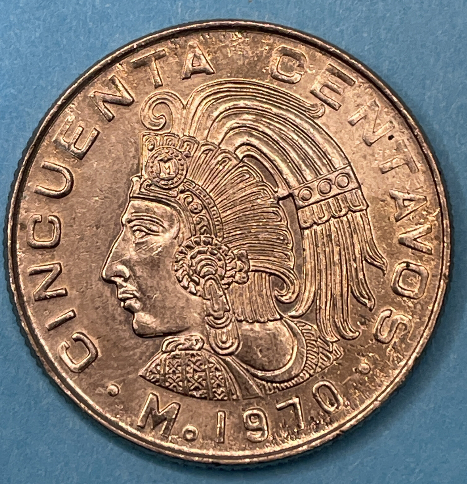 MEXICO 50 centavos 1970 KM452 Aztec King Cuauhtemoc