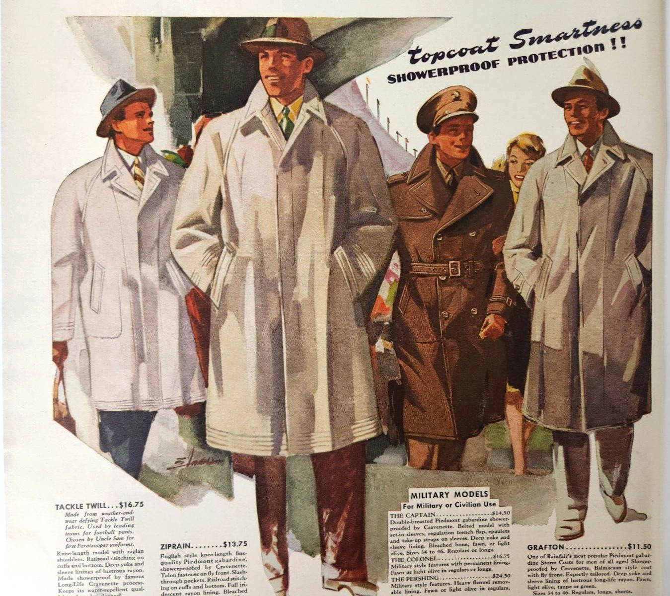 Rainfair Storm Coat Topcoat Vintage 1942 Clothing Ad Mens Fashion Military WWII