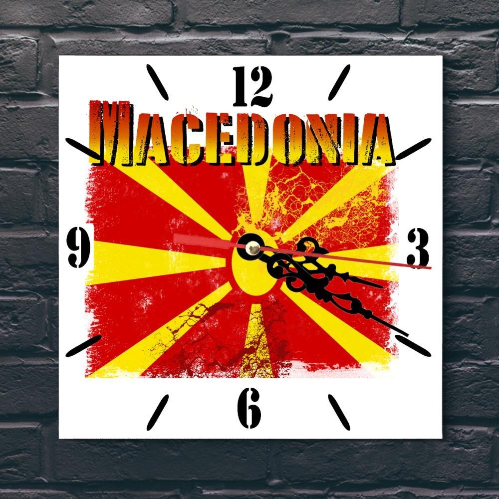 Macedonia Flag Wall clock patriots CERAMIC Tile Watch Support Décor