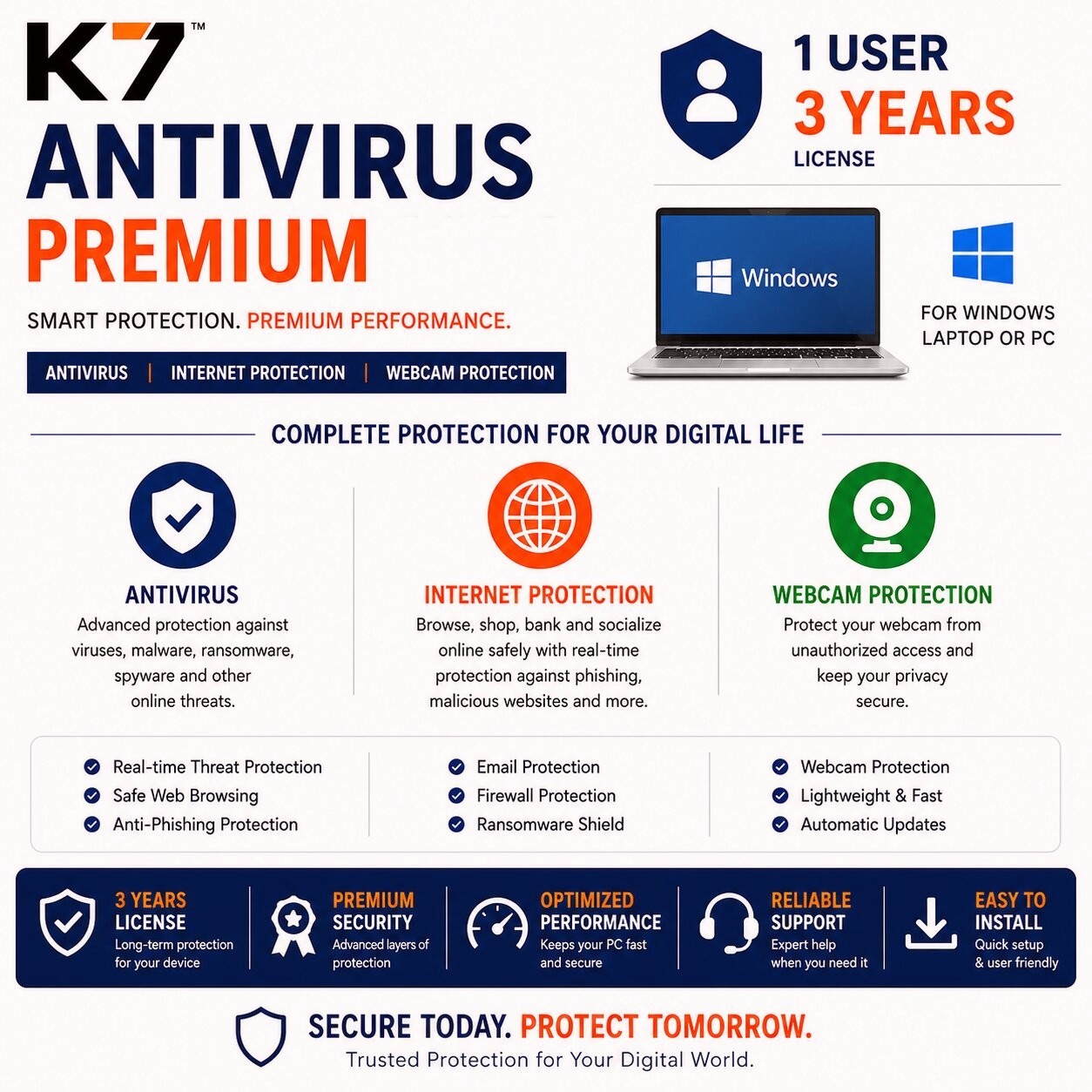 K7 Antivirus Premium 1 Windows PC, 3 Years | Antivirus, Internet Protection