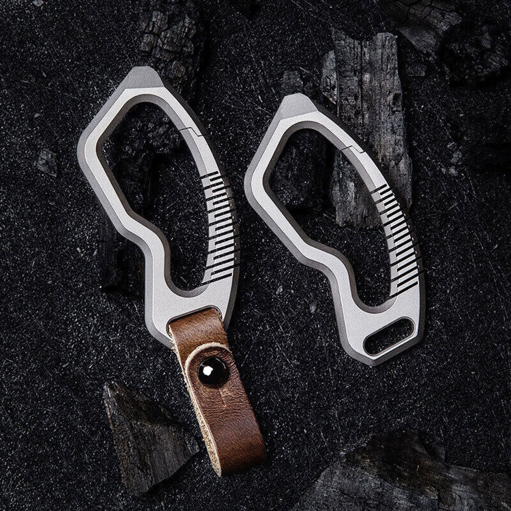 Titanium Alloy + Leather Removable Keychain Carabiner Pendant Crowbar EDC Tools