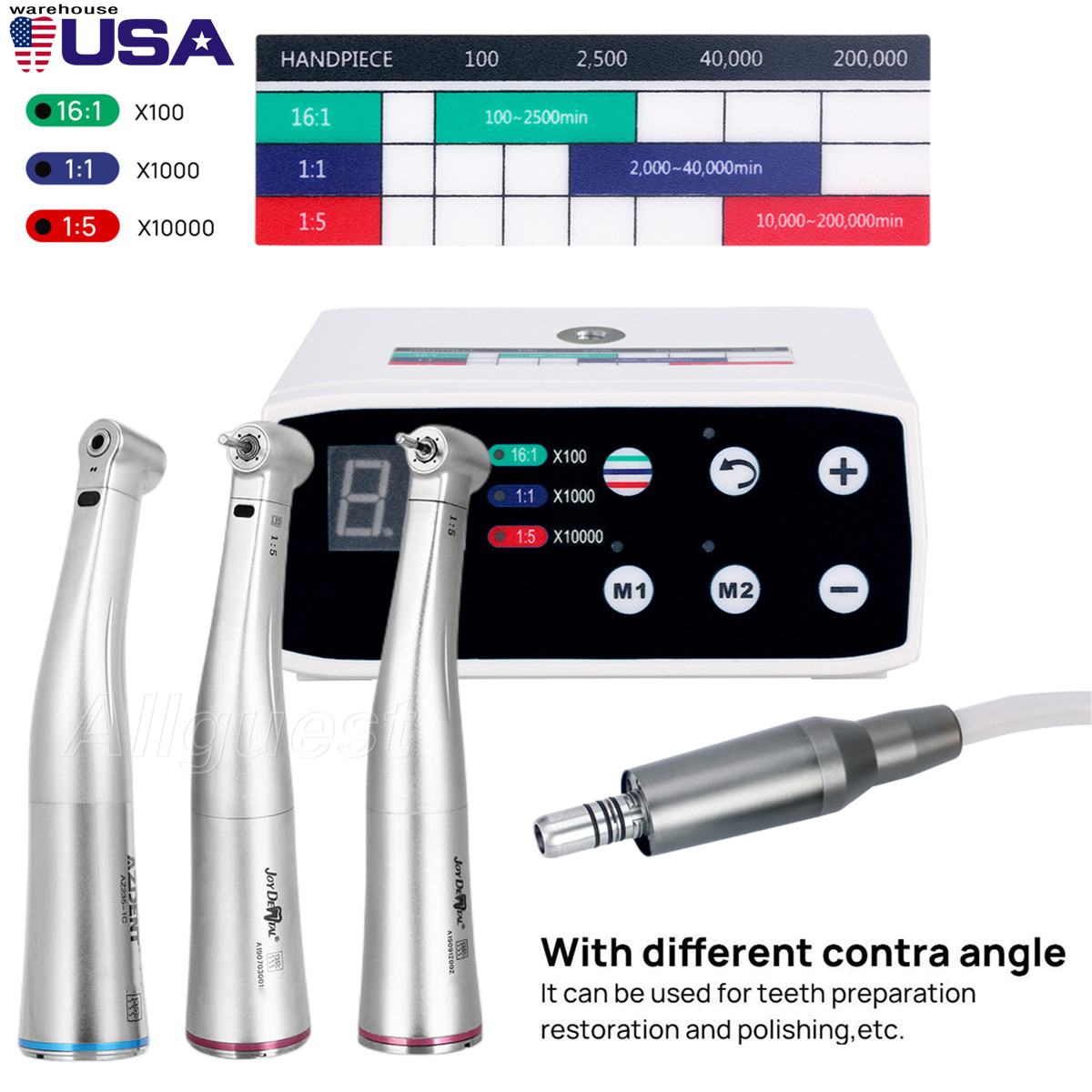 AZDENT Dental Brushless LED Electric Micro Motor 1:1/1:5 Handpiece E-type USA