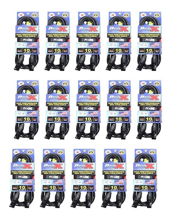 15 DMX Cables 3 Pin 10' ft DMX DJ Lighting Cable 22 AWG