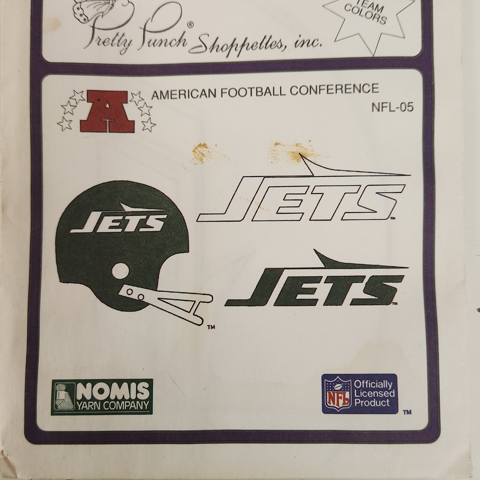 VTG Jets NFL-24 Hot Iron Transfer Pattern For Punch Embroidery NFL Football