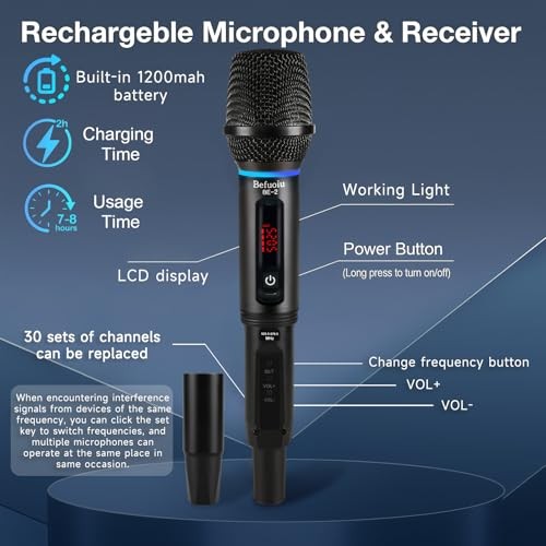 UHF Rechargeable Wireless Microphone for Singing with Handbag - Metal Handheld