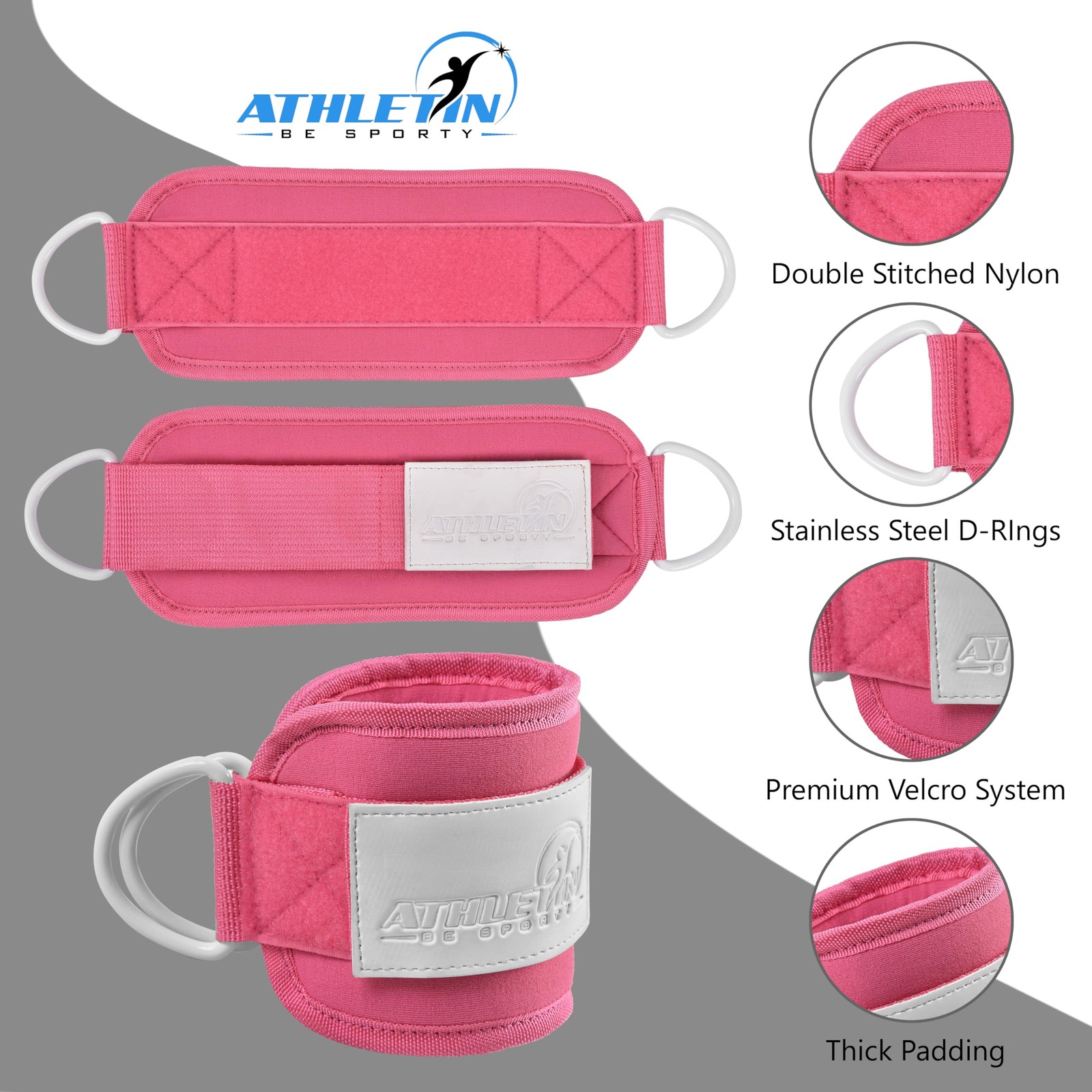 Adjustable Cable Machine Ankle Straps for Glute Kickbacks & Leg Extensions