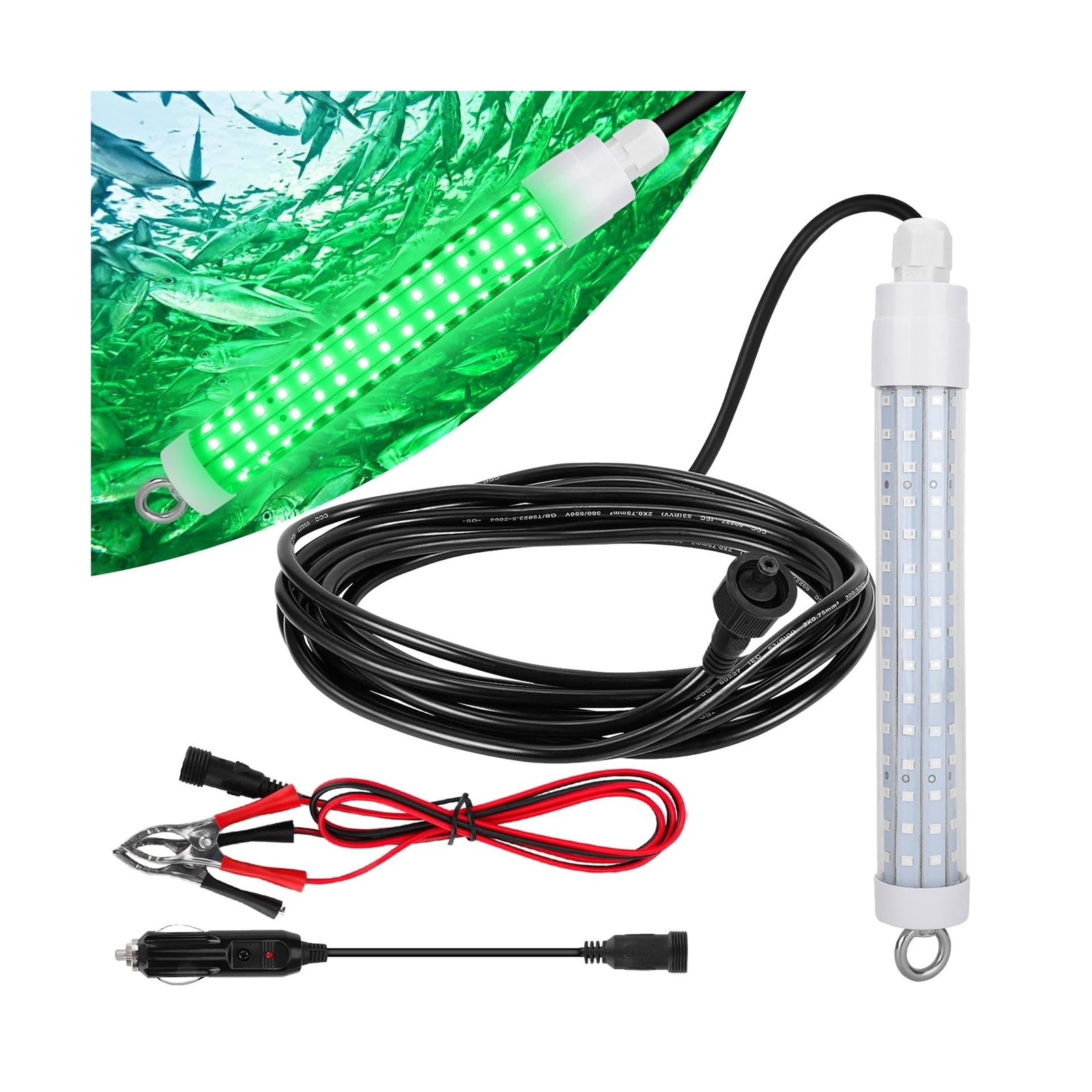 120 2835 SMD LED Underwater Fishing Light，8" 10.5W DC 12V 1000ML Green Ni