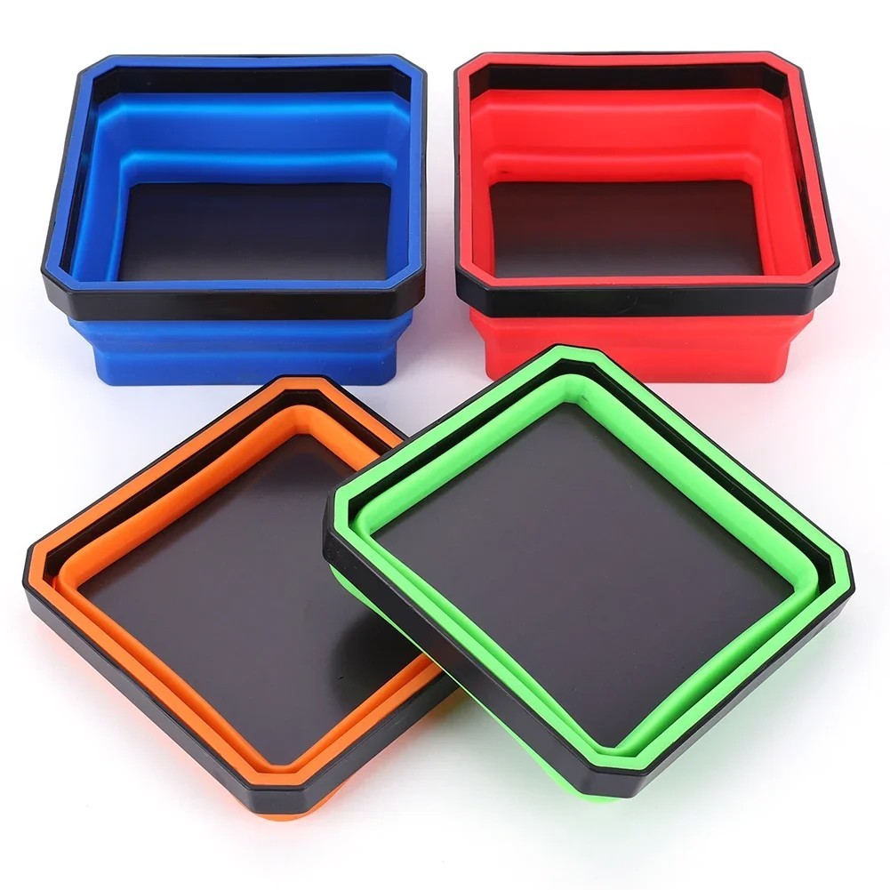 Collapsible Magnetic Parts Tray Silicone Screw Bowl Holder Tool Storage Organize