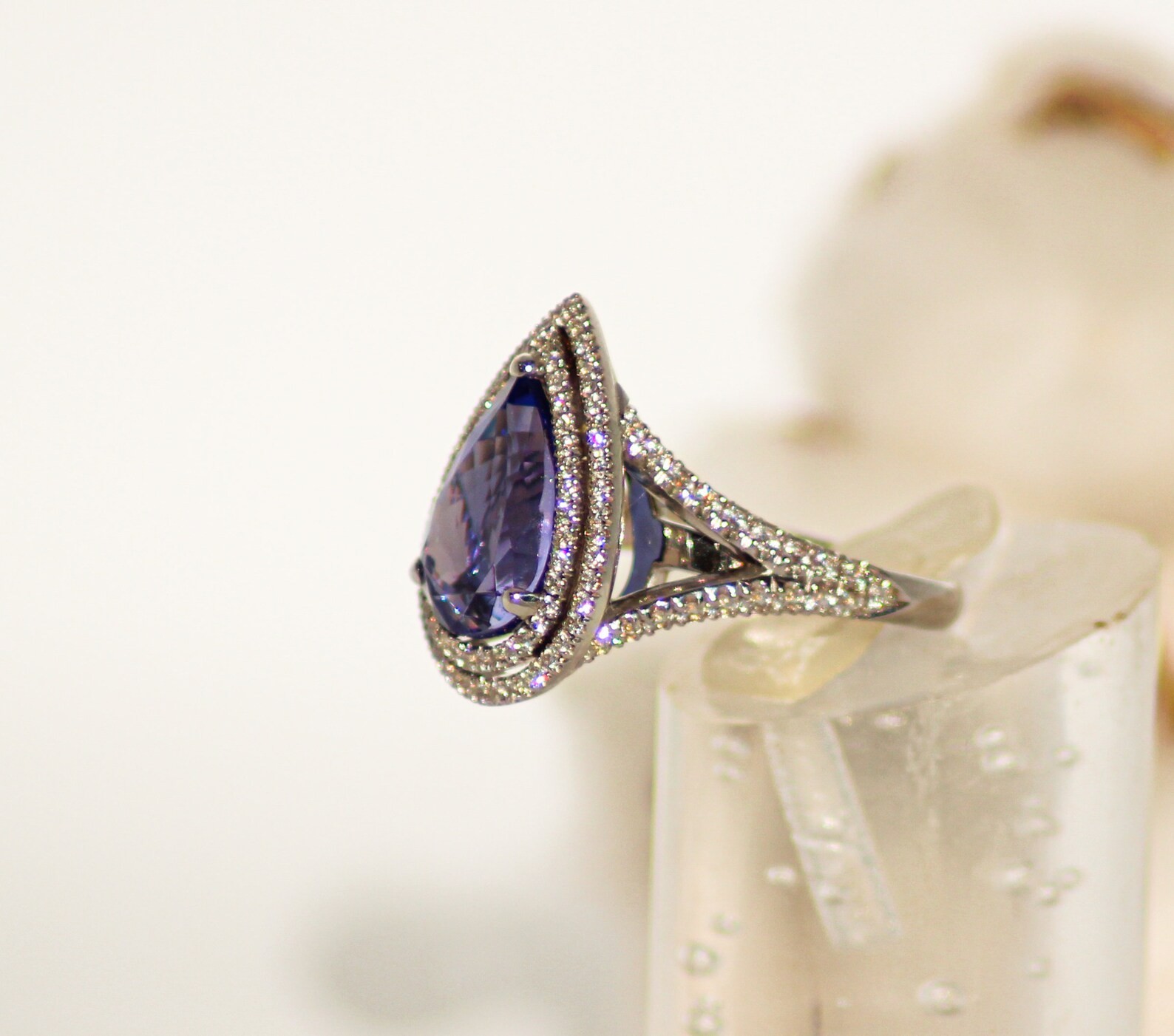 5.70 Ct Pear Cut Natural sapphire Diamond Ring 14K Solid White Gold Ring Size 7