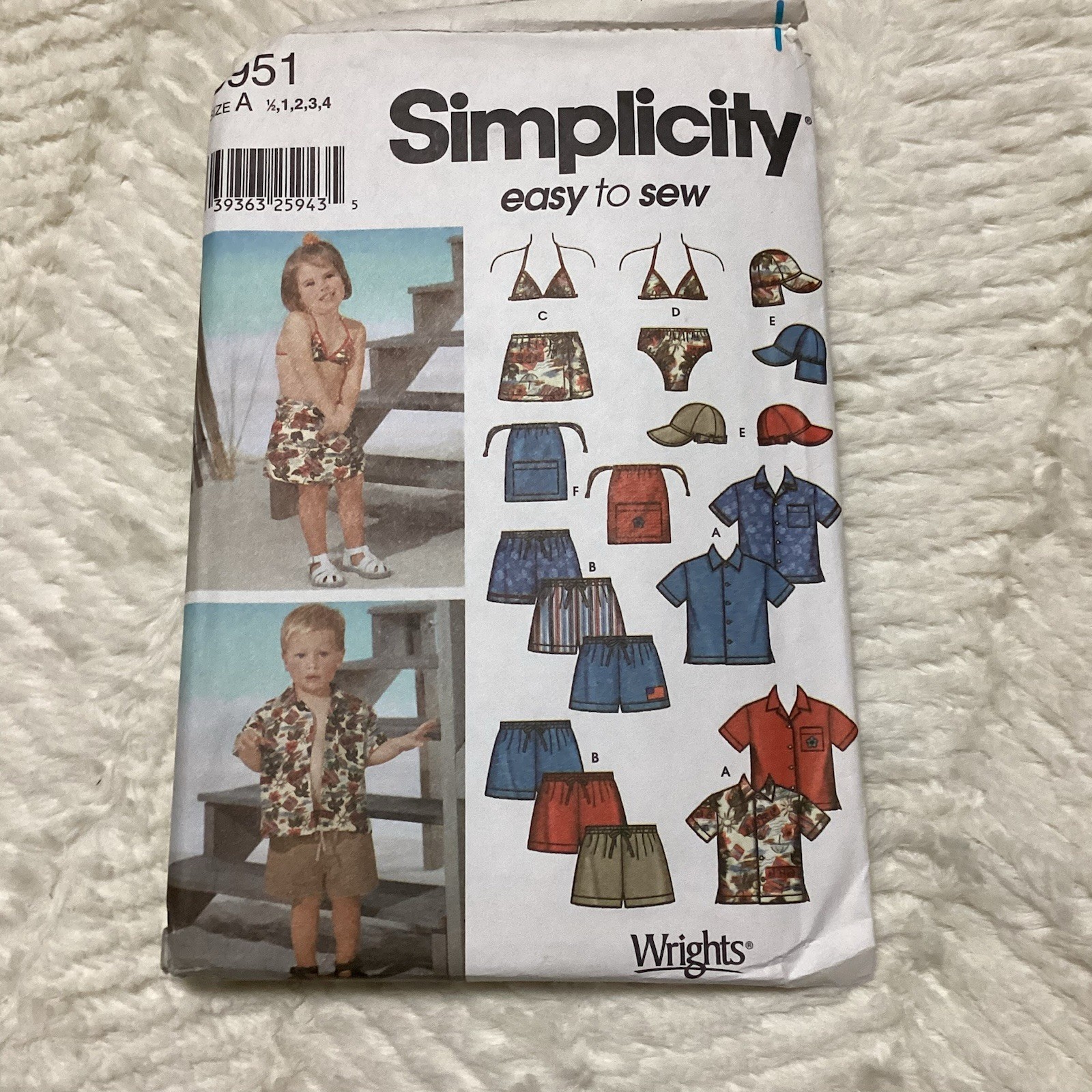 Simplicity 5951 Easy Sew 1/2,1,2,3,4 Toddler  Shirt,shorts,swimsuit  Uncut Sew