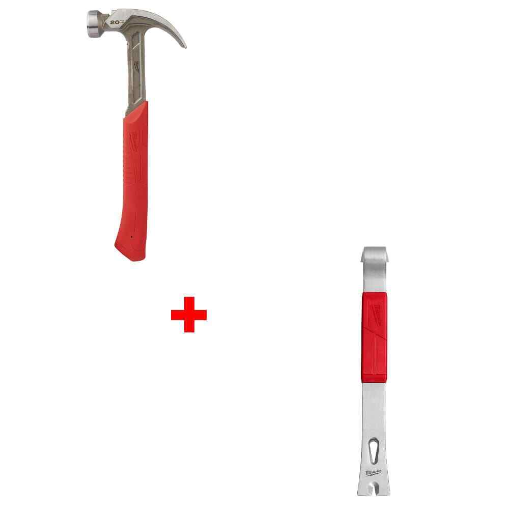 Milwaukee  48-22-9080 20oz Smooth Face Hammer w/ 48-22-9035 15" Pry Bar