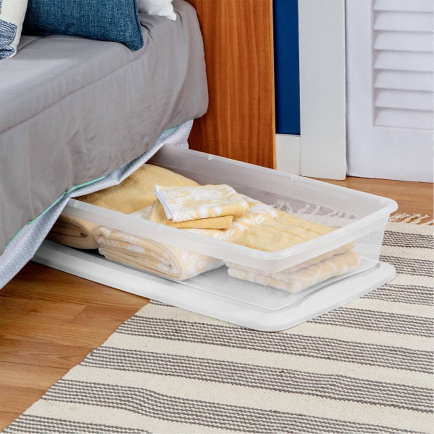6 Pack Stackable Storage Bin with Lid Clear Plastic Box 41 Quart Lightweight