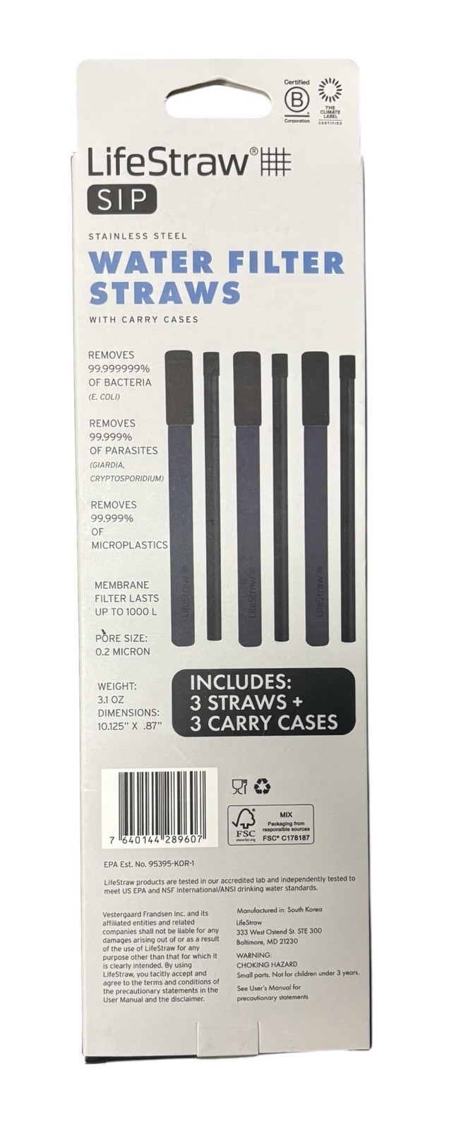LIFESTRAW SIP 3 PACK Water Filter Straws