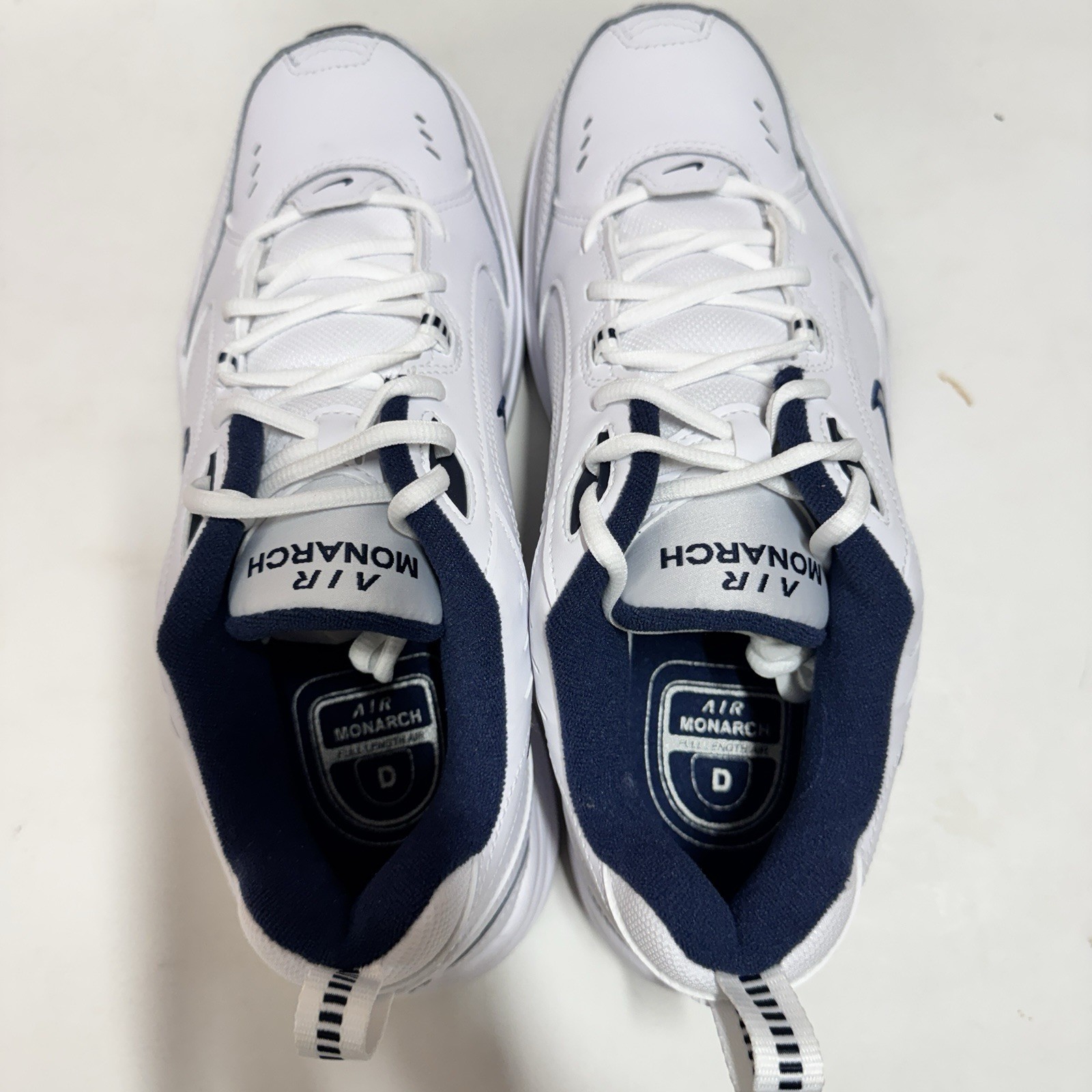 Nike Air Monarch IV 415445-102 White Metallic Silver Midnight Navy Mens SZ 11
