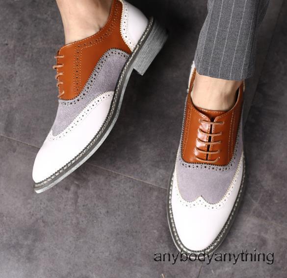Men's Faux Leather Lace Up Oxfords Work Brogues Casual Pointed Toe Dress Shoes