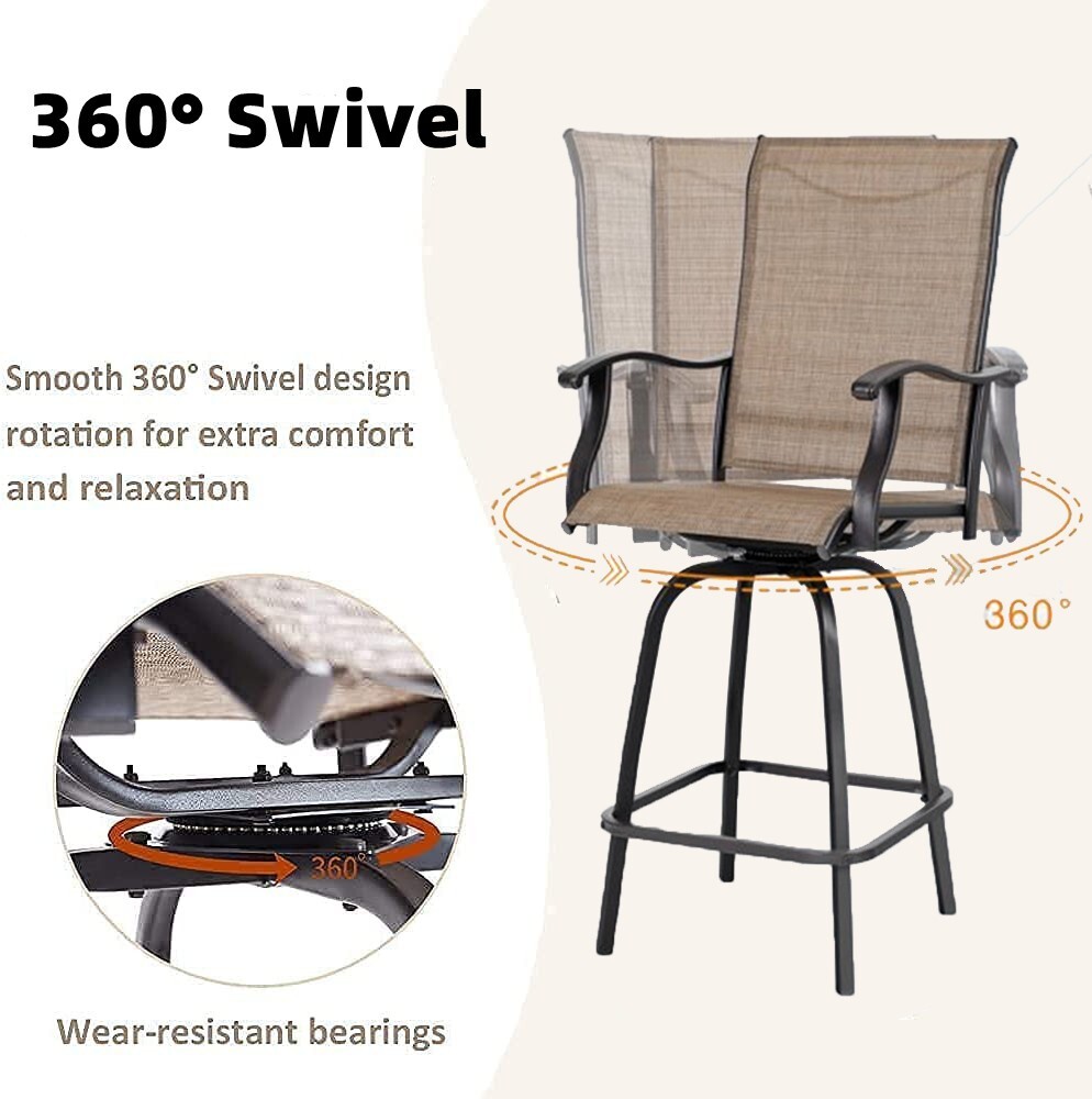 Set of 3 Bistro Bar Stools Set Swivel Bar Height Chair Table Patio Furniture Set