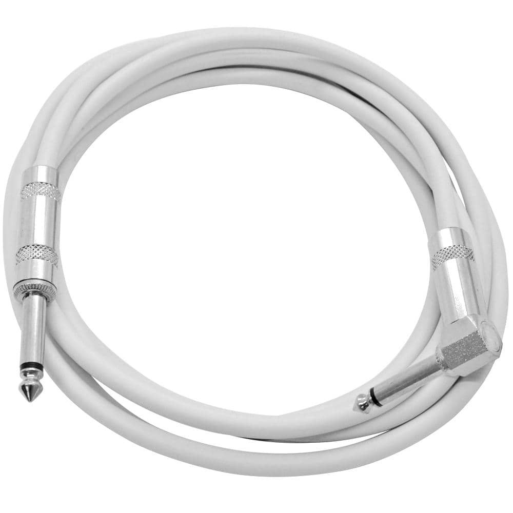2 Pack White 10ft Right Angle to Straight Guitar Cables