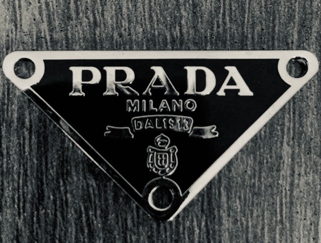 Prada Replacement Triangle Metal pastel white & gold Logo Plate For Repair