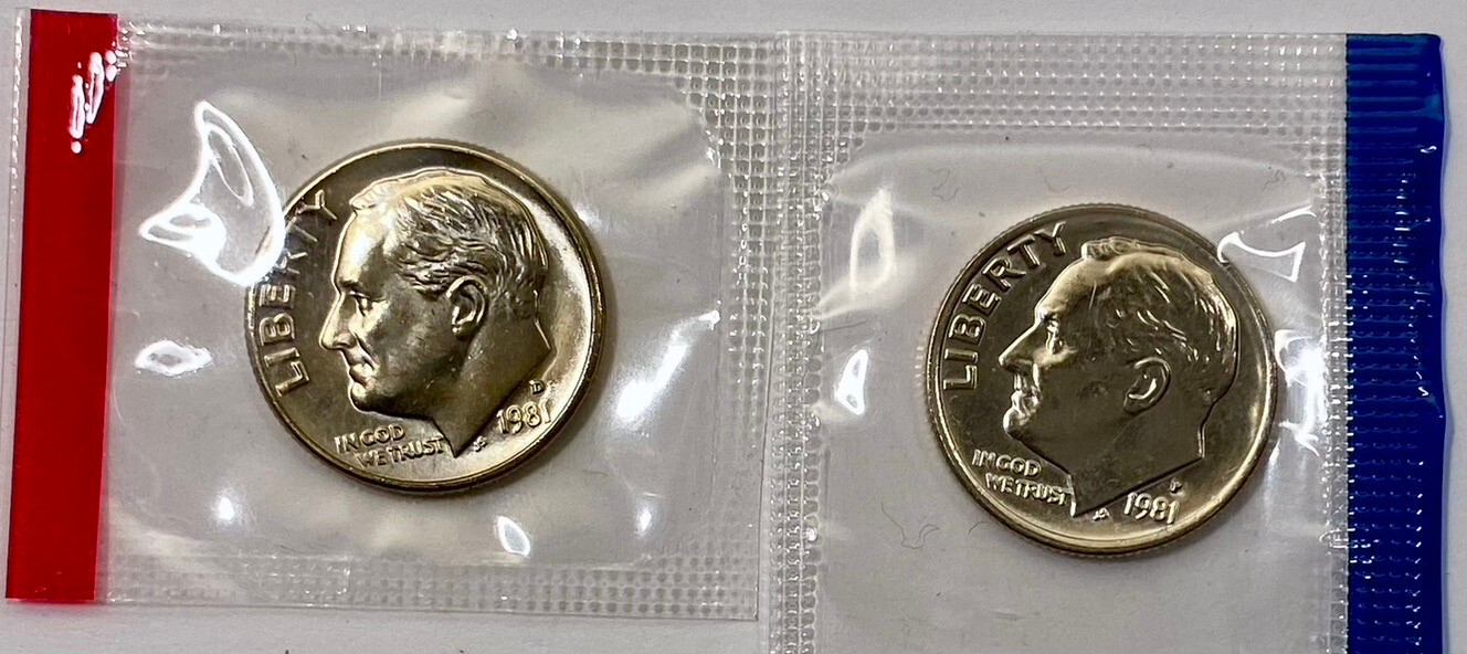 1981 P & D Roosevelt Dimes in Original US Mint Set Cellophane