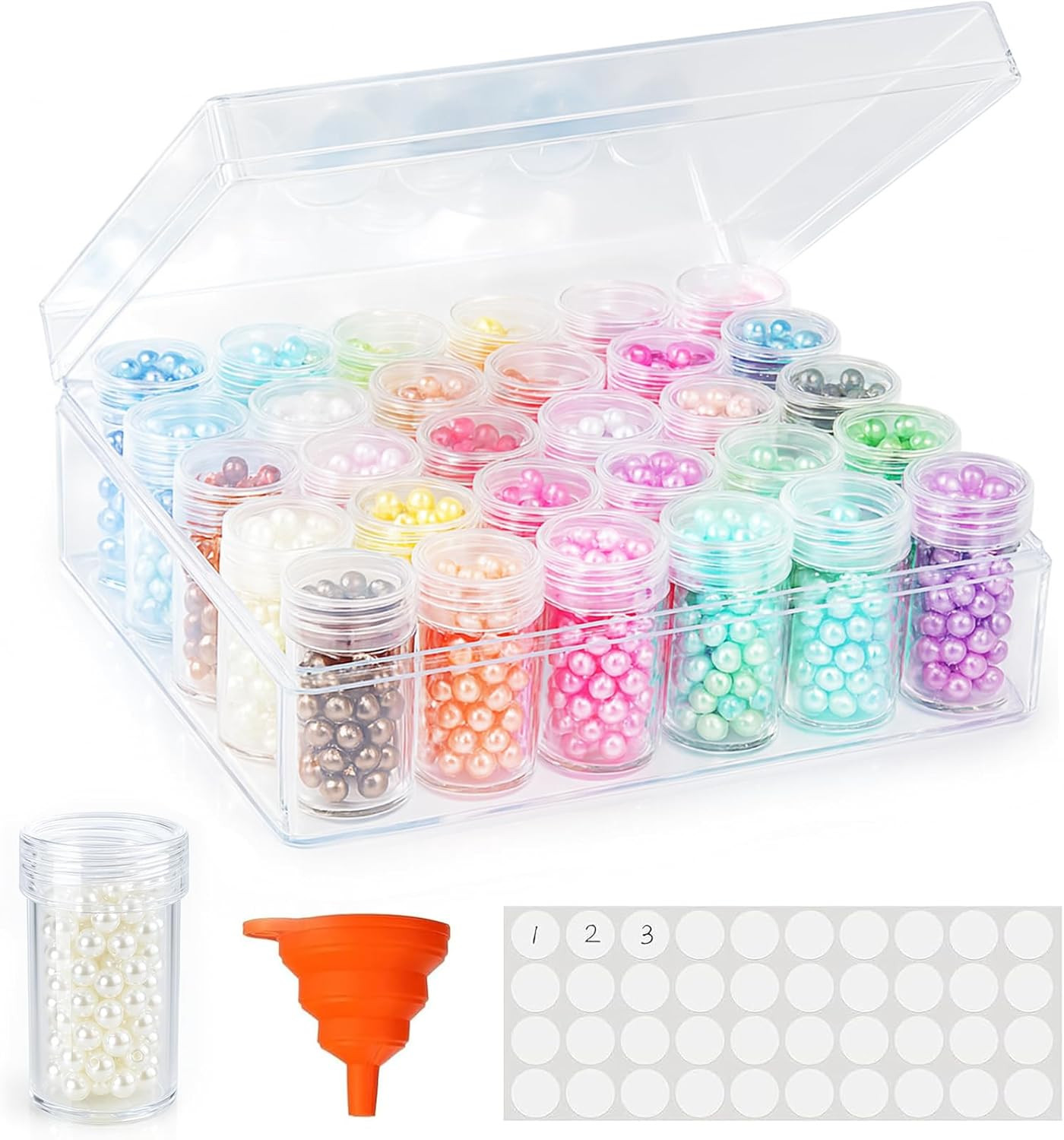 30 Clear Plastic Bead Storage Pot Jars Containers w/ Box for Craft Supplies