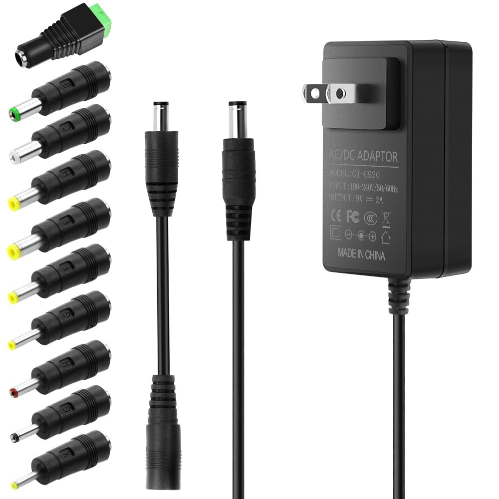9V 2A Power Adapter DC 9V Power Cord Universal Power Supply AC 100-240V to DC...