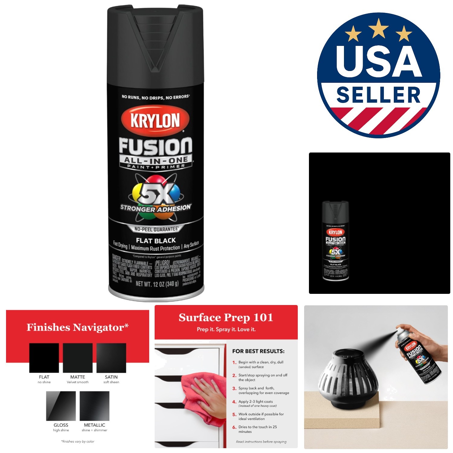 Black All-In-One Spray Paint, 12 oz - Indoor/Outdoor Use with Strong Adhesion