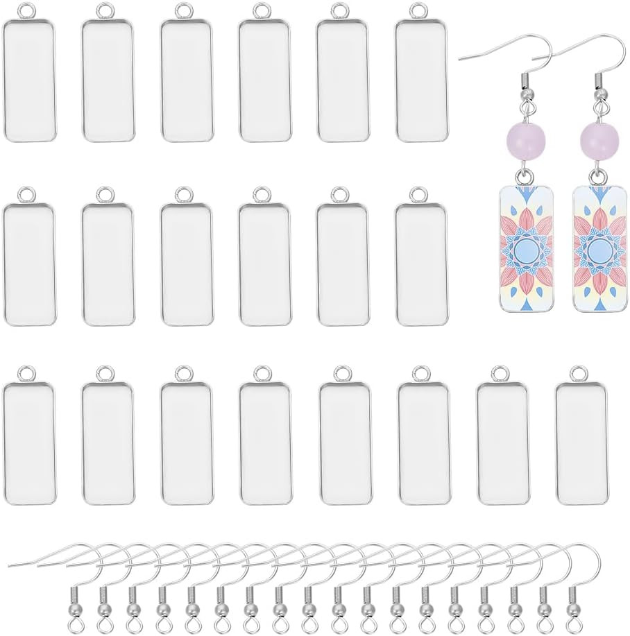 Earring Hooks with Pendant Trays - 30 Sets Stainless Steel Bezels and Hooks - 10