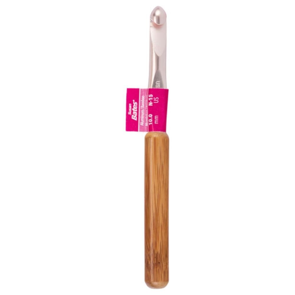 Susan Bates Silvalume Bamboo Handle Aluminum Crochet Hook Size N15/10mm B3206N
