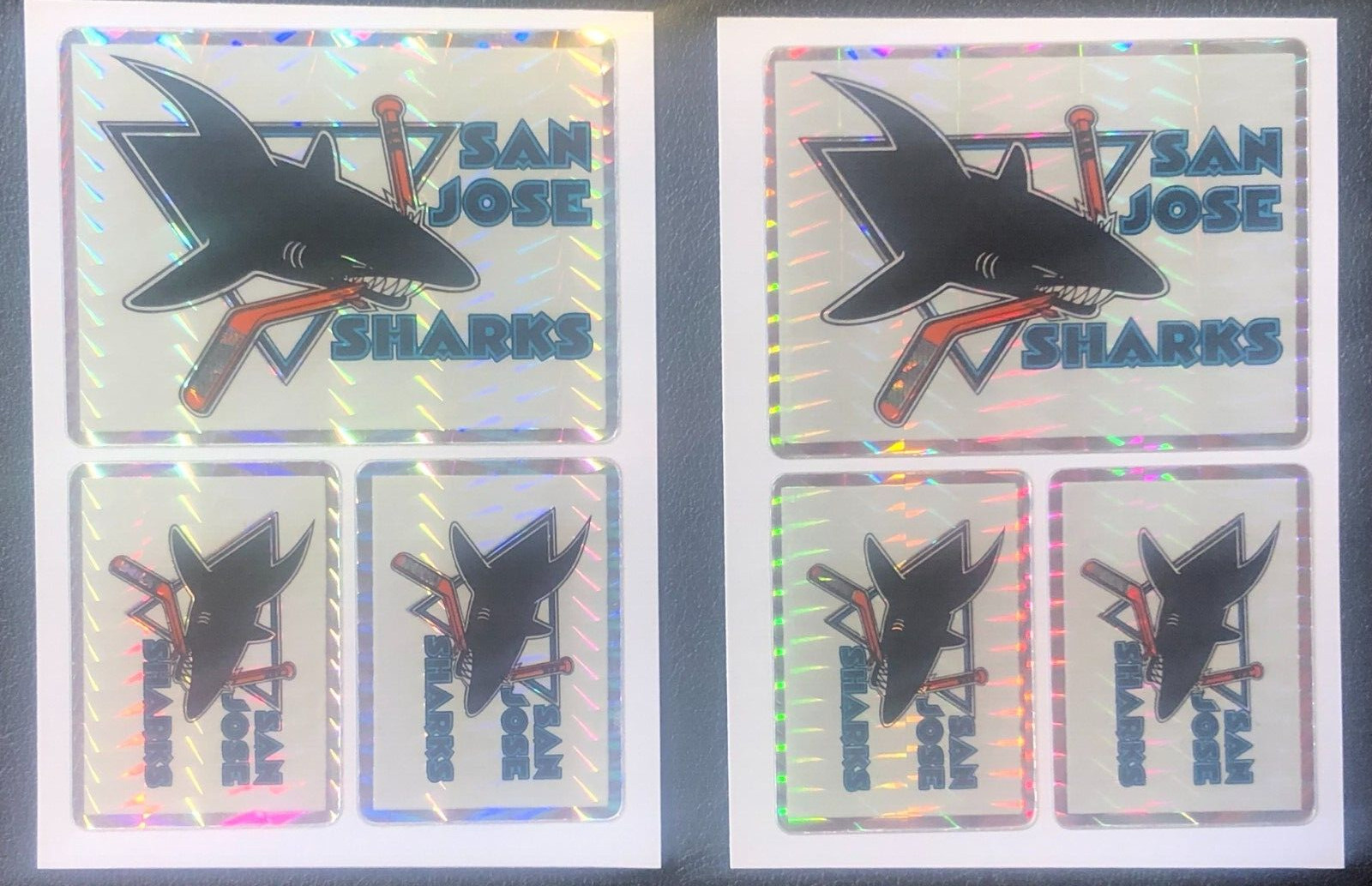 (6)x San Jose Sharks Vintage NHL Hockey Team Logo Hologram Card Stickers