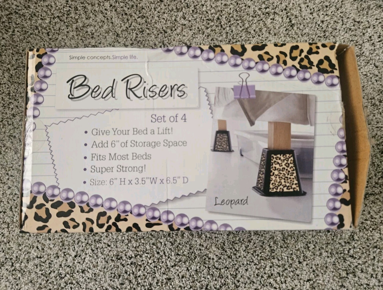 Bed Risers LEOPARD Storage Organization Durable LEOPARD 4-Pack 6 Inch Bed Risers