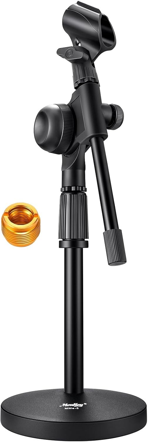 Moukey Mic Stand Desk Adjustable Tabletop Microphone Stand with Non-Slip Mic Cli