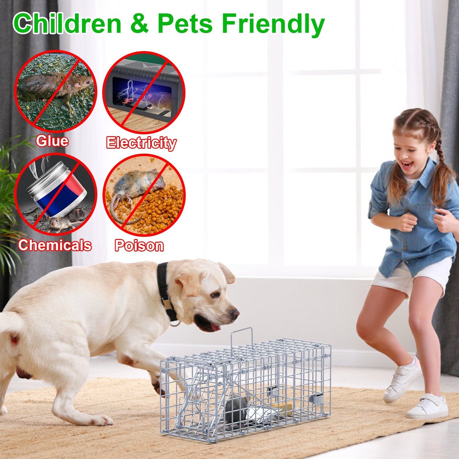 2-Pack Humane Rat Trap Cage - Foldable Live Mouse Traps for Indoor/Outdoor Use