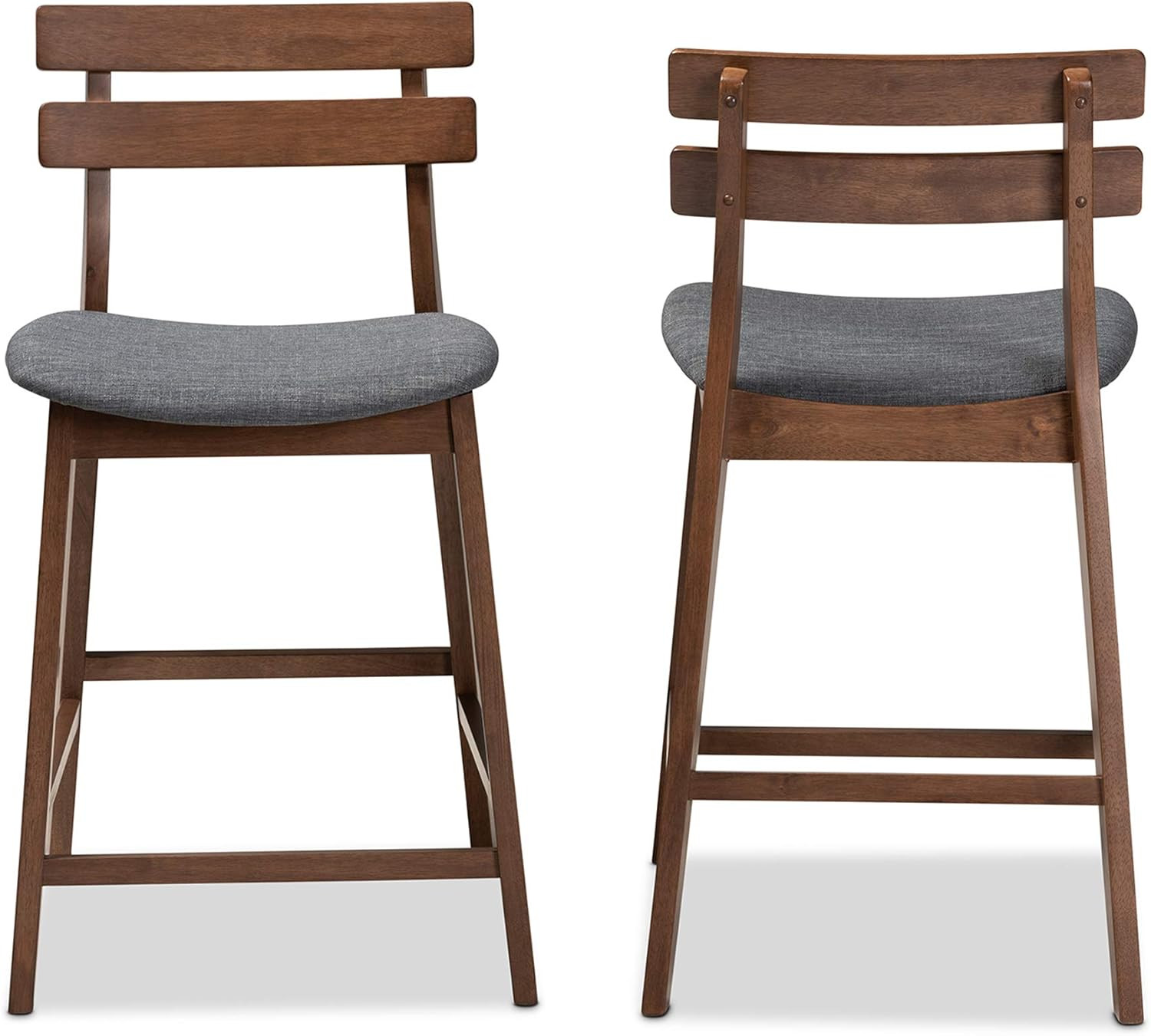 Modern Dark Grey Fabric Counter Stool Set with Walnut Finish - 2 Pieces