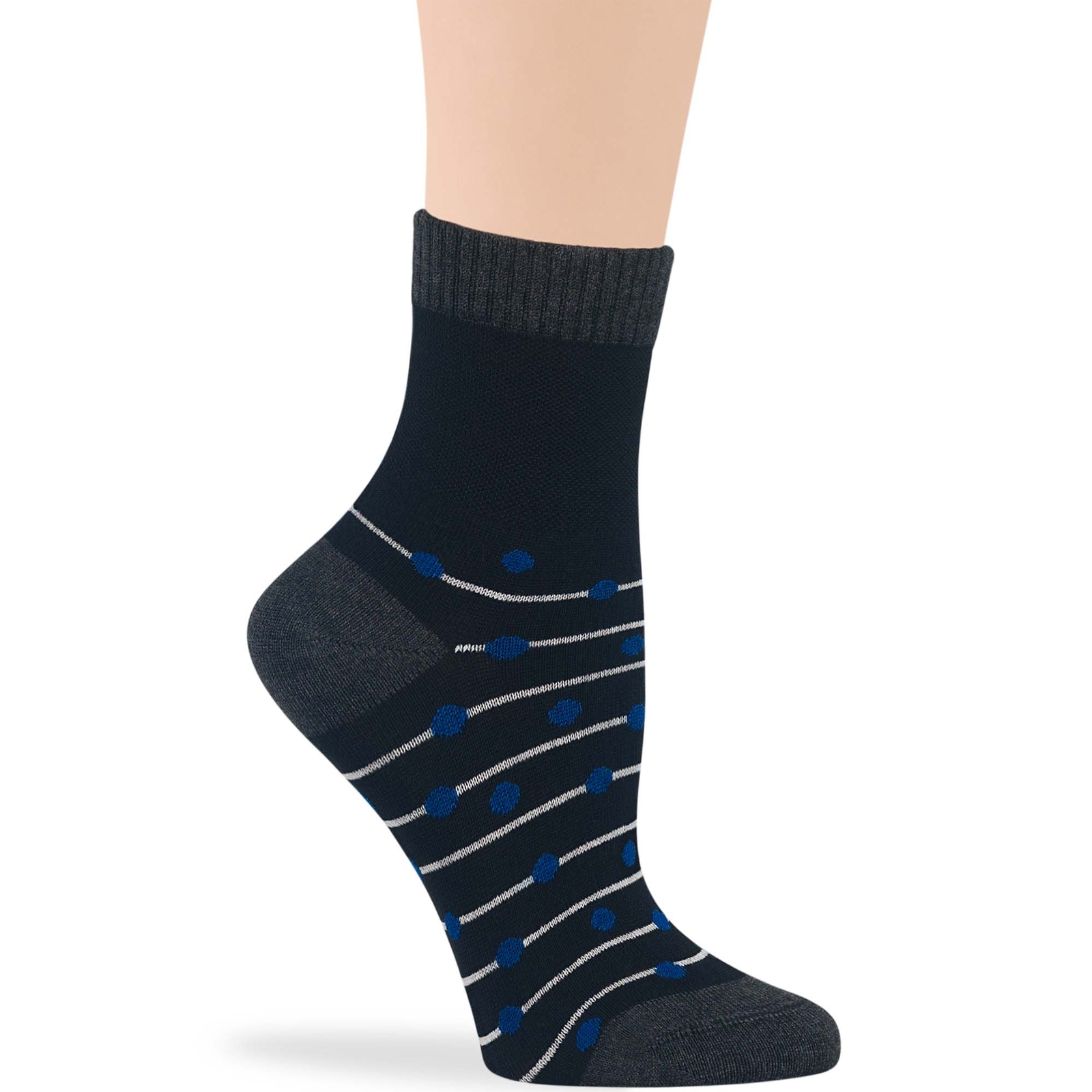 Women Bamboo Diabetic Pattern Quarter Socks Medium 4 Pack Dot Stripe Grey Black